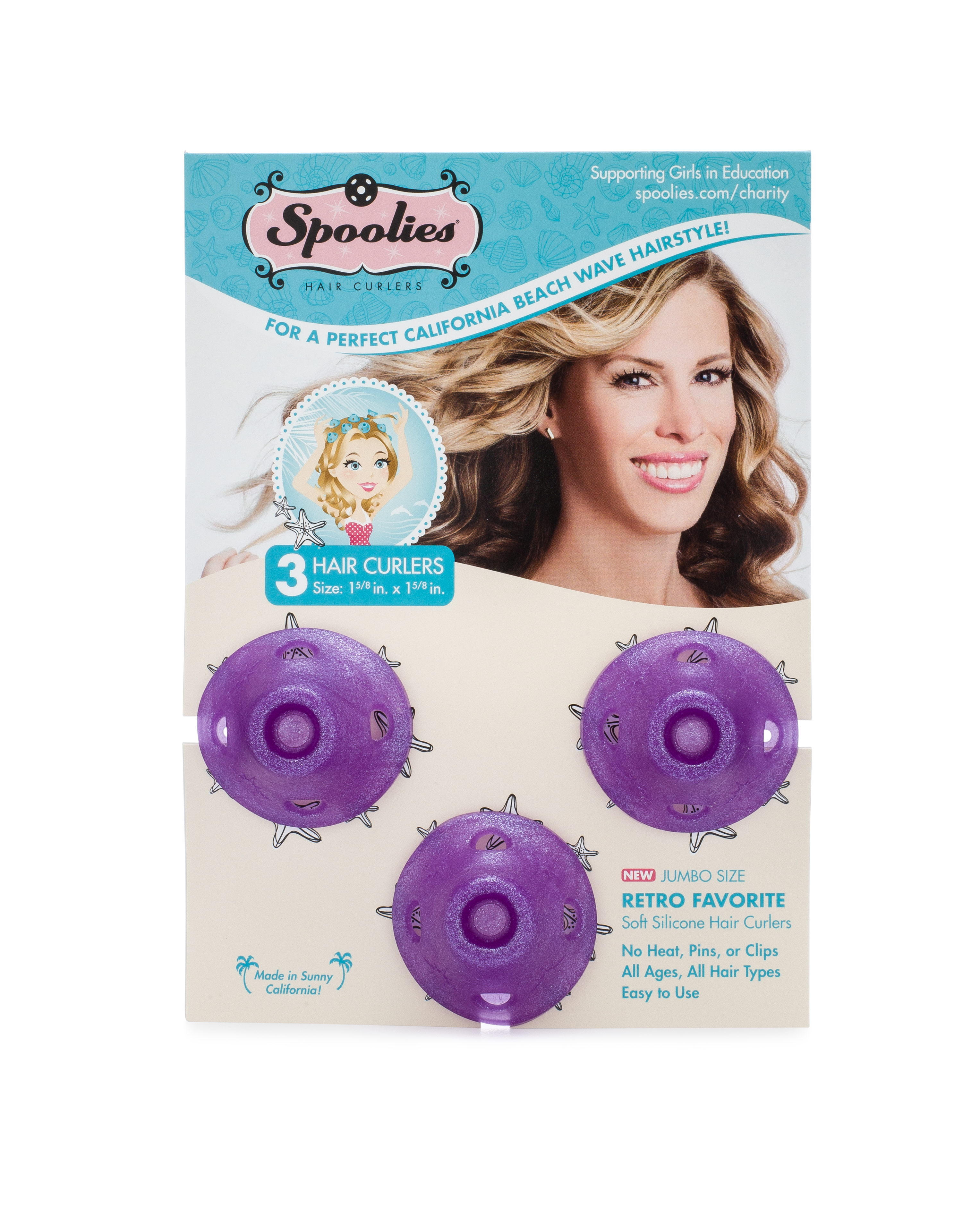 3pc Pack - Jumbo Size Purple Galaxy Spoolies® Hair Curlers