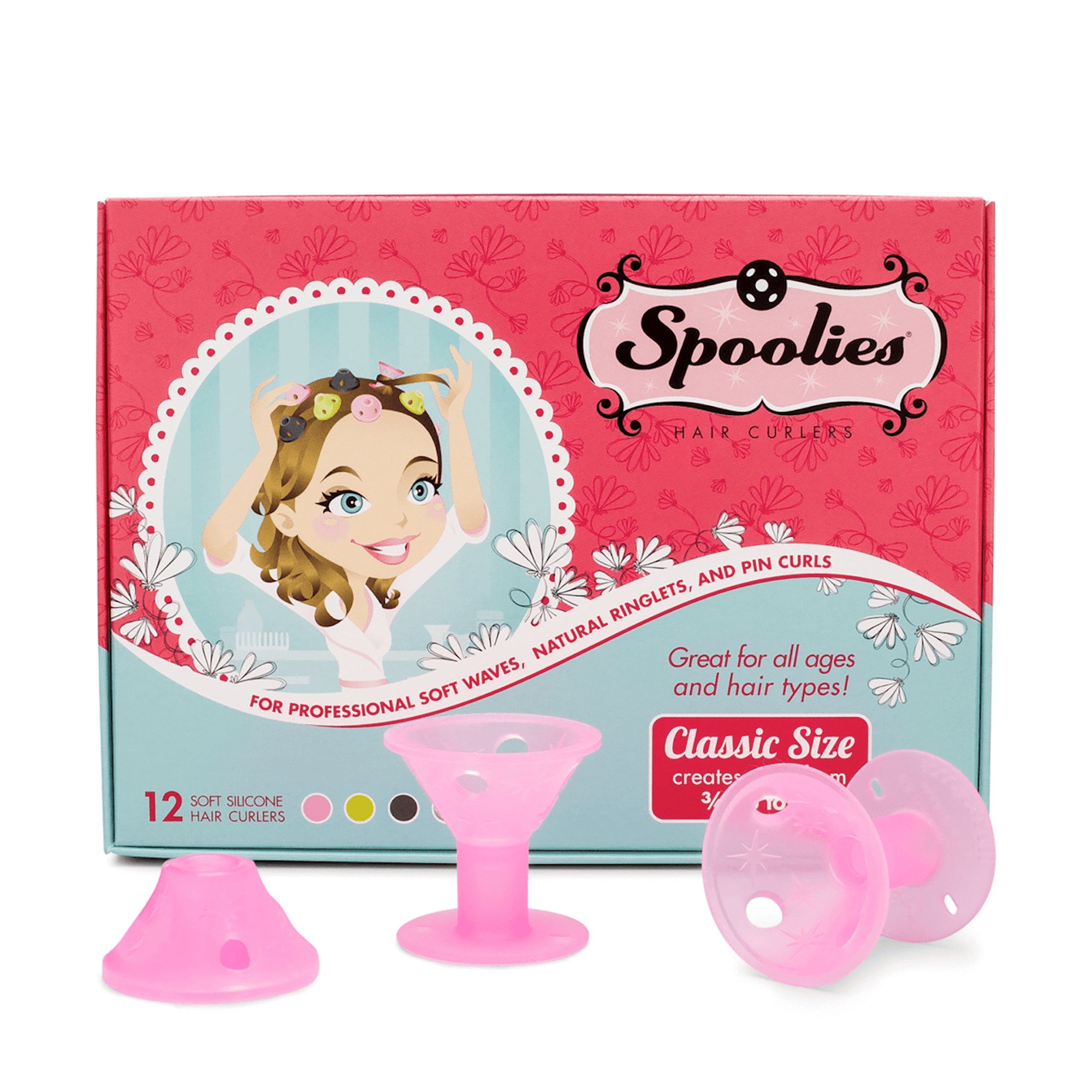 Spoolies Hair Curlers Pink Box of 12