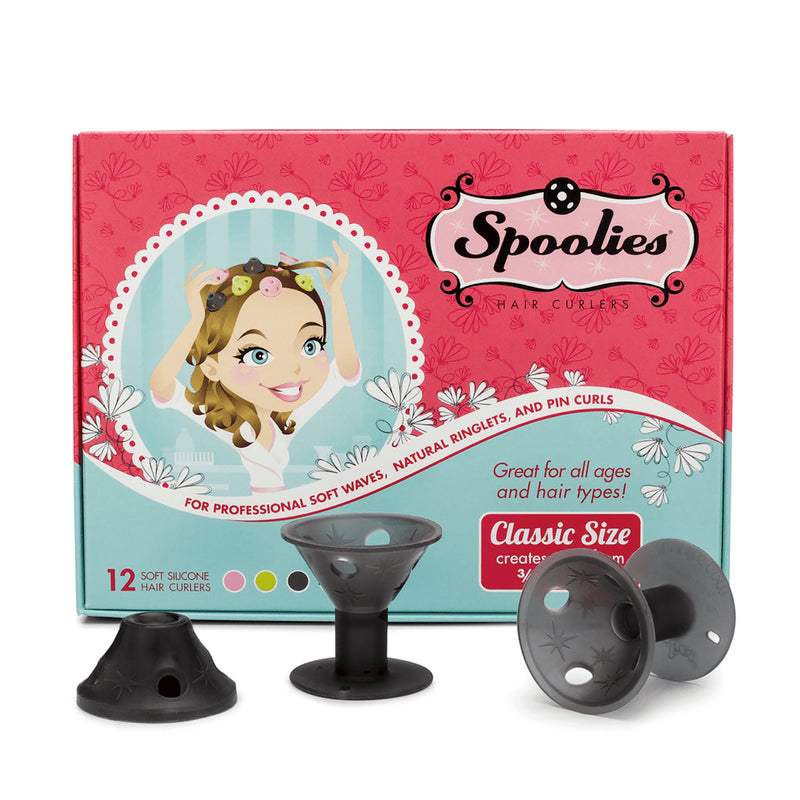 Spoolies Hair Curlers Black Box of 12