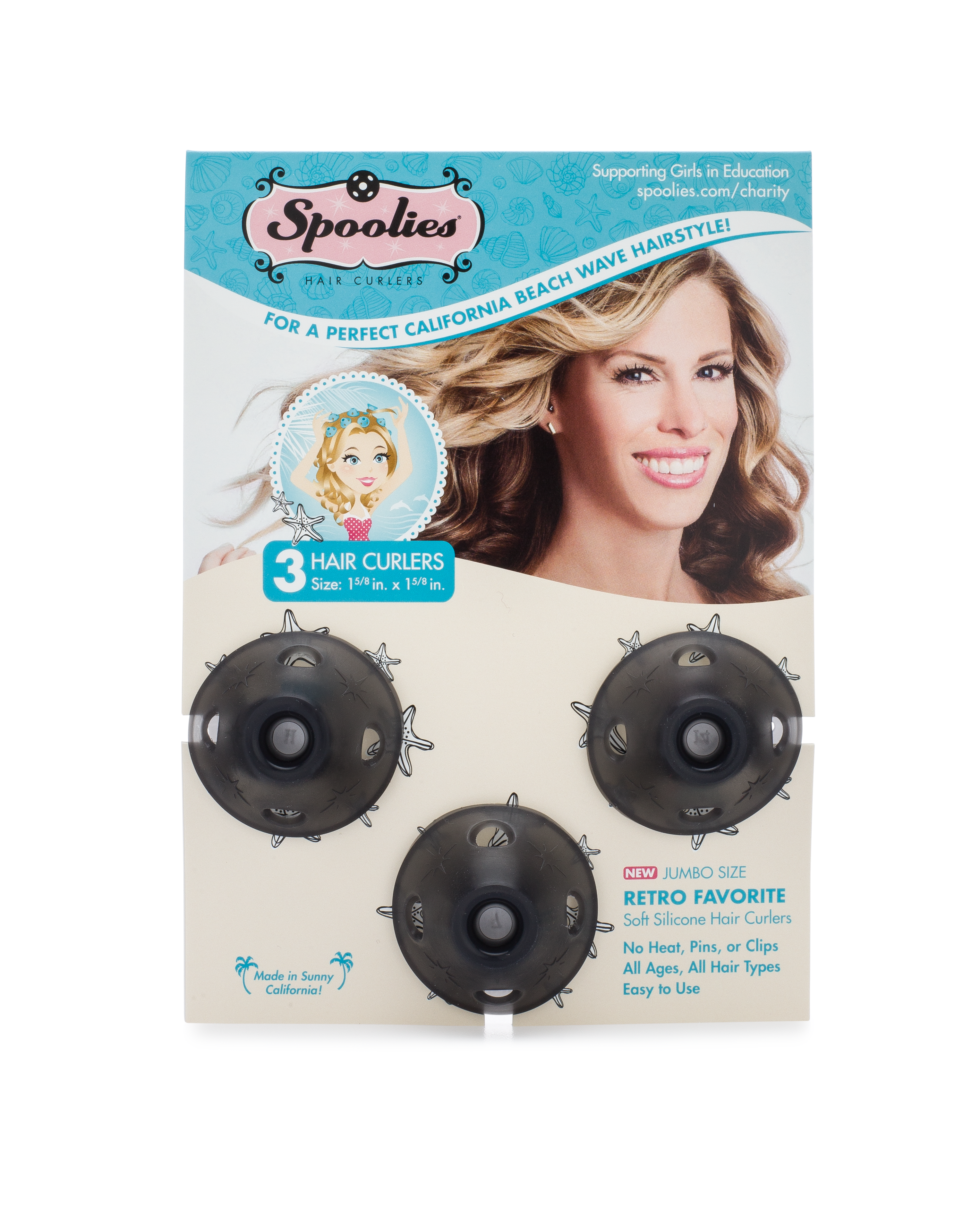 Spoolies Black Jumbo Curlers 3-Pack_Front