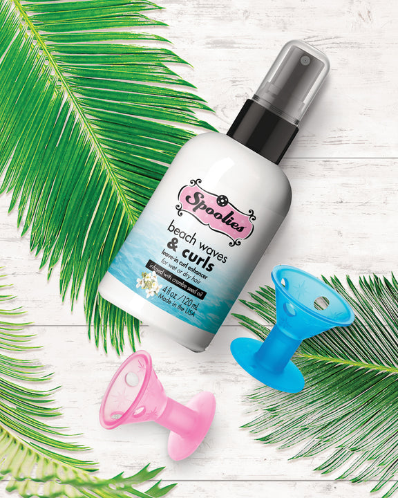 Spoolies Beach Waves & Curls Spray_with curlers